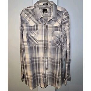 Various Artists Mens XXL White‎ Black Plaid Long Sleeve Pearl Snap Shirt